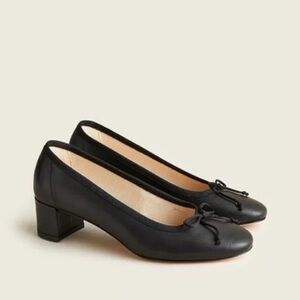 **Seeking Black Leather Ballet Heels with Bow (Sizes 4-6)**
